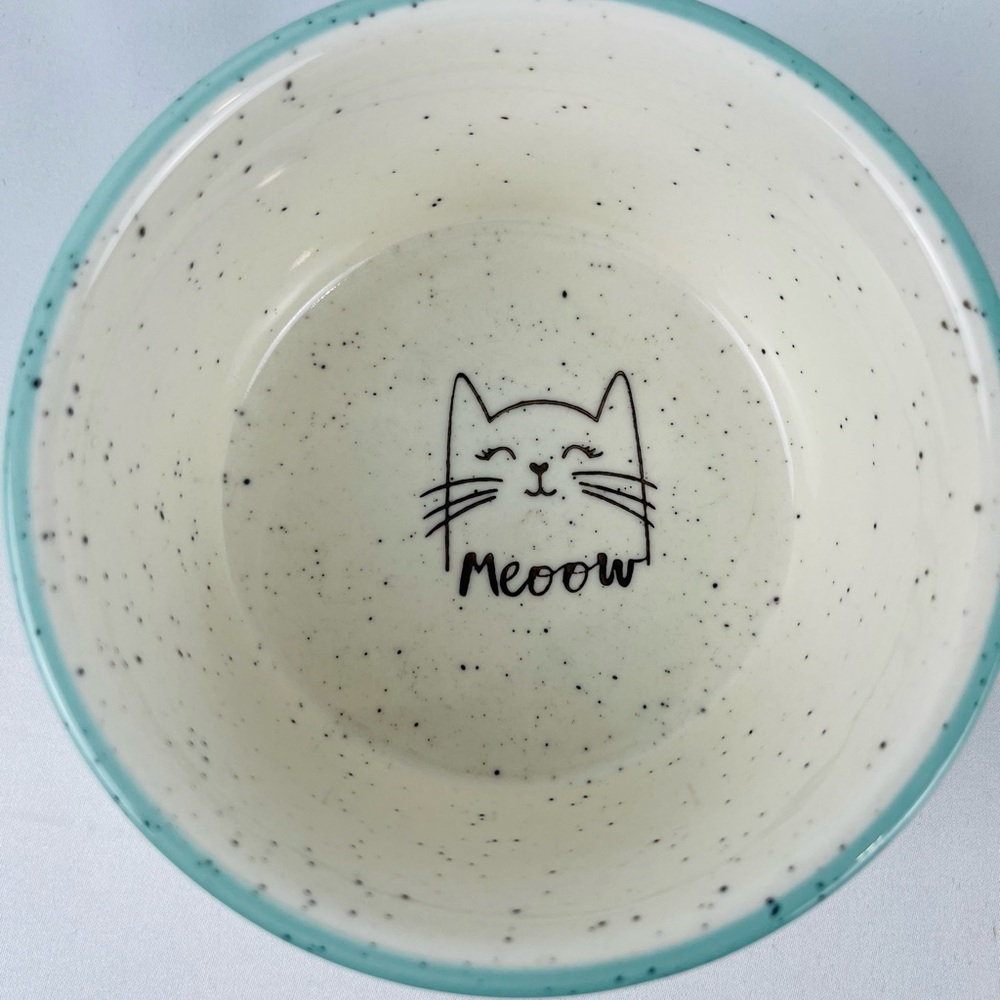 Pacifica Pet Bowl Food Water Cat Kitten “Meow” Cat Exterior Face Interior Cream - Picture 4 of 9